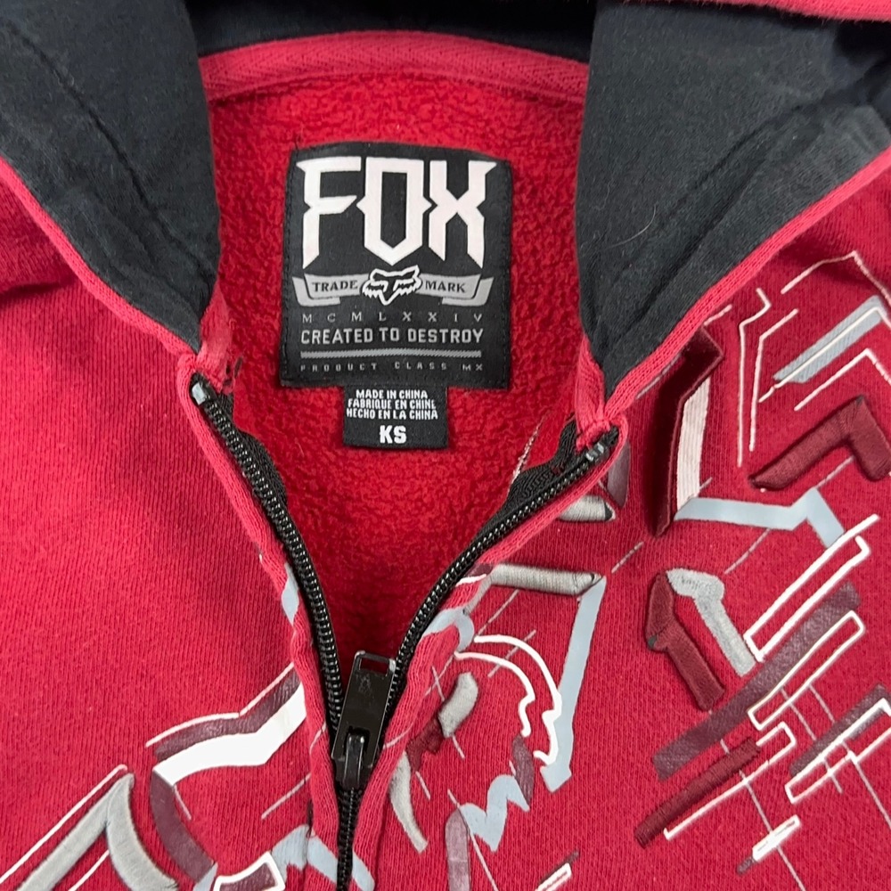 Fox Racing Kids Red Full Zip Hoodie Graphic Logo Sweatshirt S - Picture 4 of 7